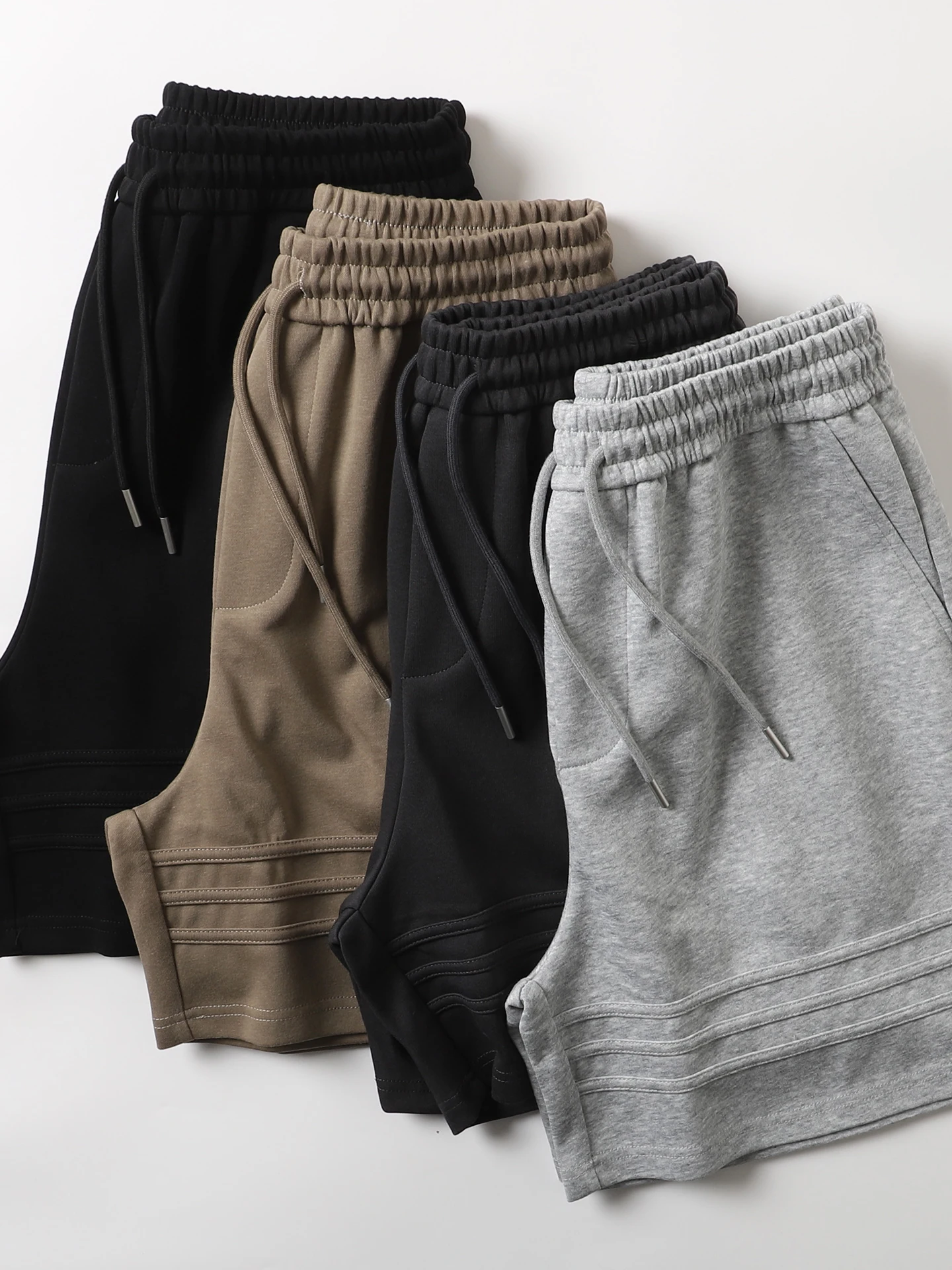 

American Sle Khaki Retro Color 300g Flat Weave Knitted orts Men's Trendy Five-Quarter Length Spor Straight Leg Pants