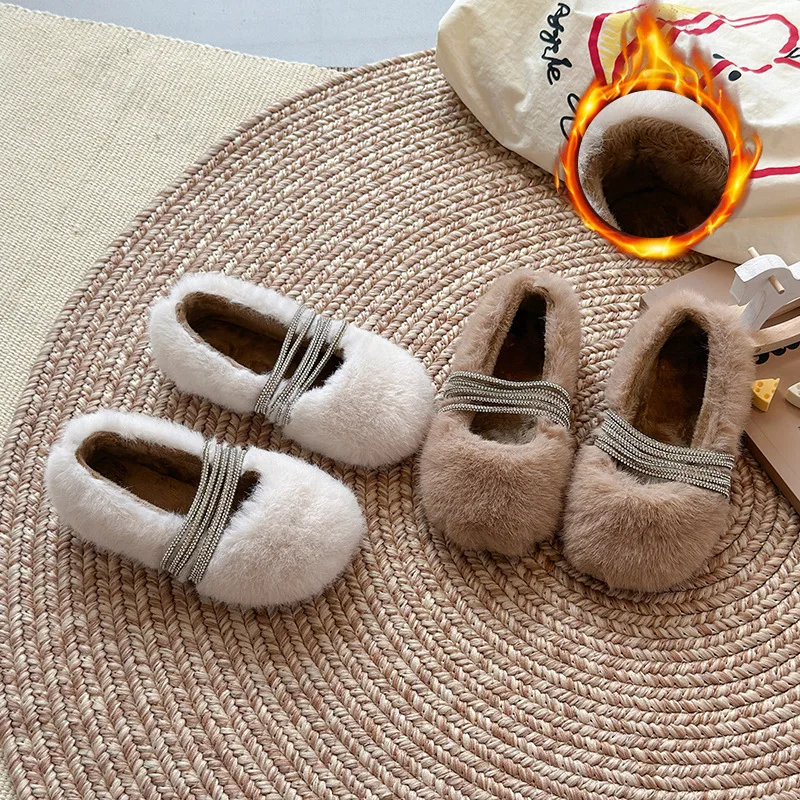 

Childrens' Fashion Shallow Mouth Casual Hairy Cotton Shoes Winter 2025 Girls' Warm Soft Soled Comfortable Versatile Plush Flats