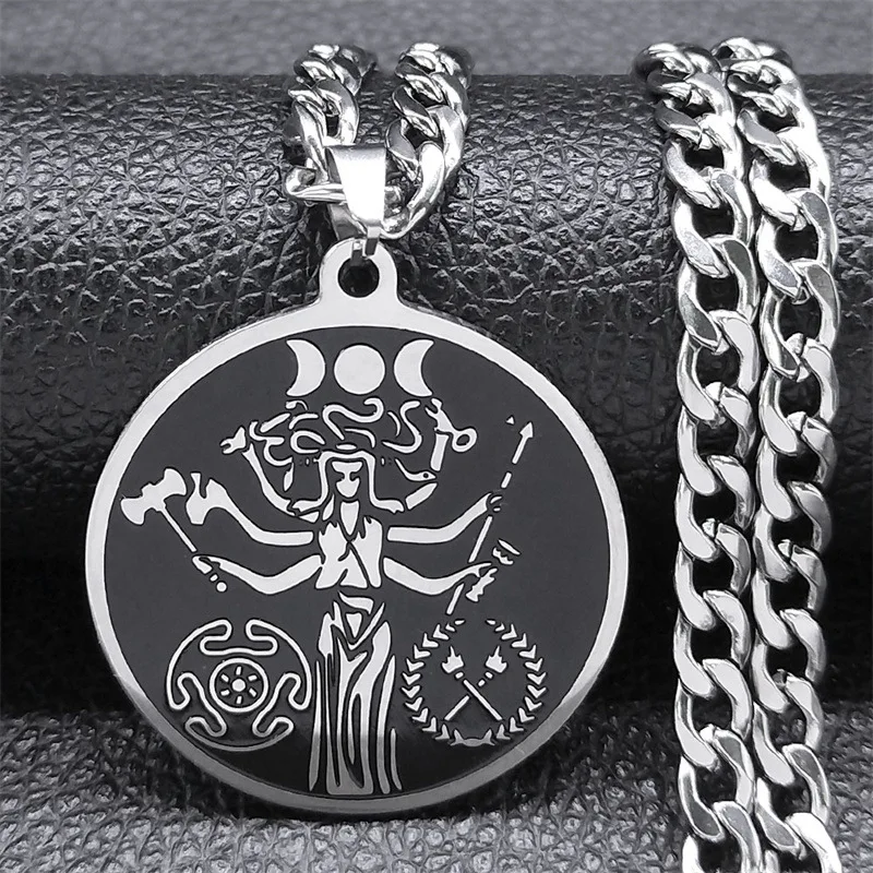 Witch Triple Moon Goddess Hecate Necklace for UNISEX Stainless Steel Greek Mythology Chain Necklace Jewelry