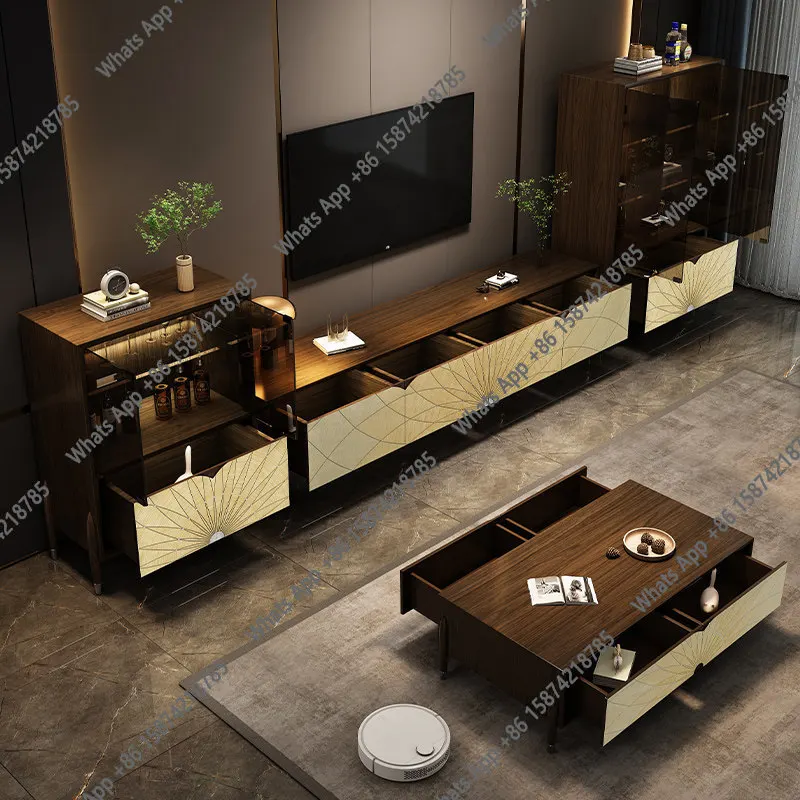 

Jianhao solid wood coffee table TV cabinet combination Italian light luxury style villa large flat floor living room floor cabin
