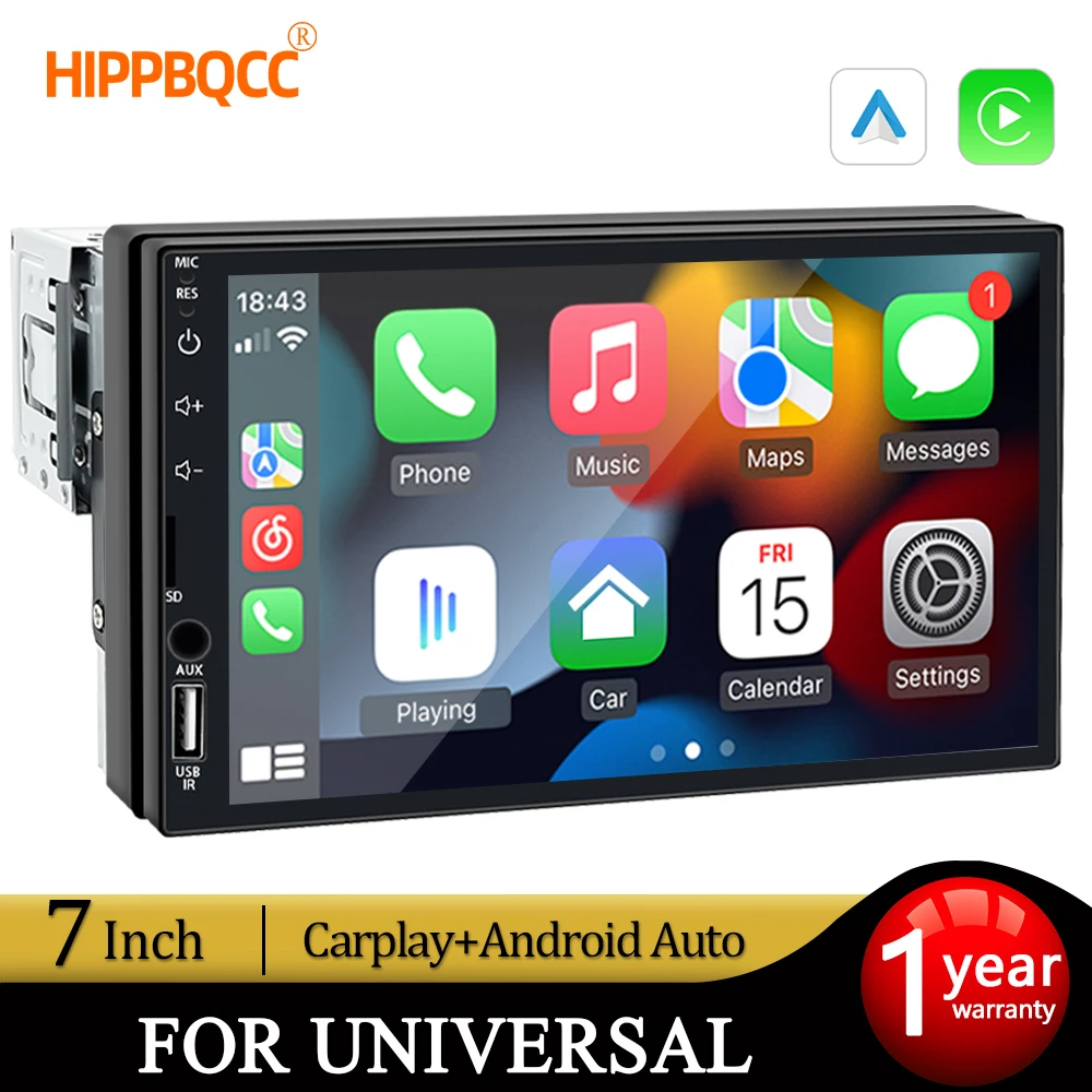 

HIPPBQCC 7inch Car Radio Carplay Android Auto 1 Din Multimedia Player HD Touch Screen AUX Input Bluetooth MirrorLink Autoradio
