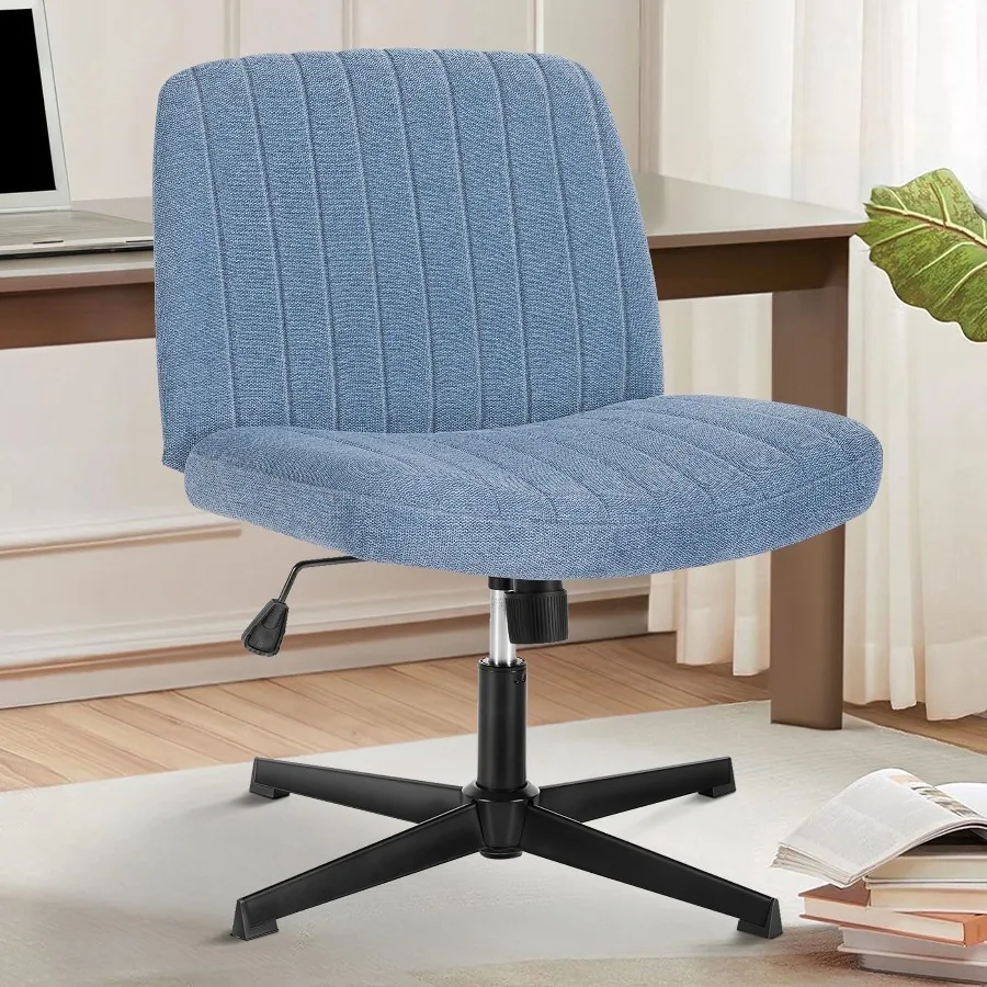Office Chair Armless Criss Cross Legged Chair No Wheels, Comfy Home Office Desk Chairs, Adjustable Swivel Padded Fabric Vanity