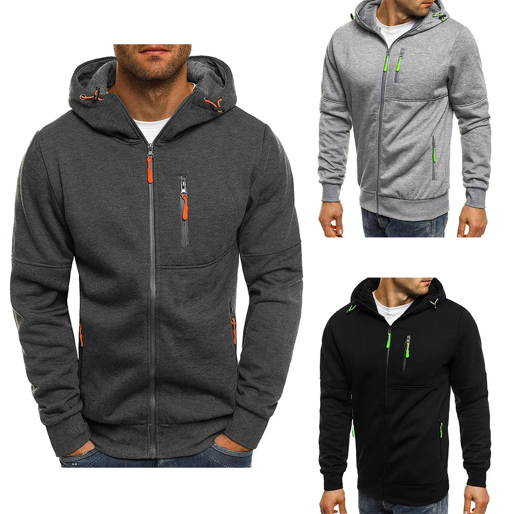 

New Men's Sports Fitness Casual Jacquard Sweater Cardigan Hooded Jacket