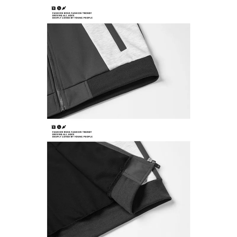 스탠드 칼라 재킷 남성 의류 레트로 패치워크 루즈 탑 스포츠 캐주얼 엘라스틱 하이 웨이스트 바지 세트