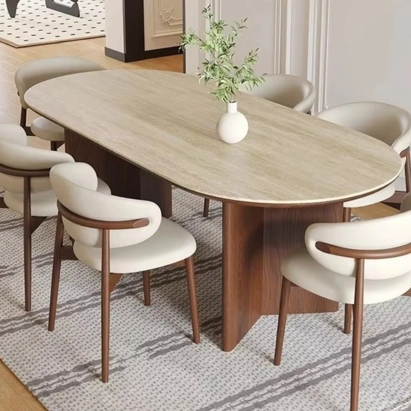 

Modern retro dining table rock slab oval natural stone simple light luxury style home hotel villa for 6 people