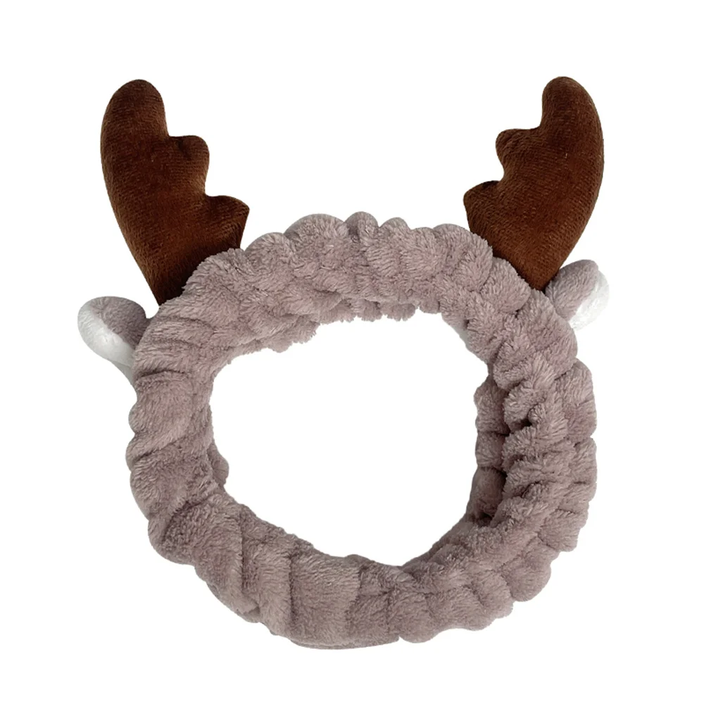 Cute Antler Wash Face Makeup Hairbands Soft Flannel Animal Horns Headband for Women Girls Plush Elastic Hair Turban Dropshipping