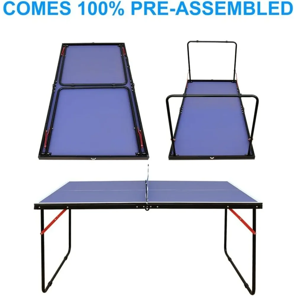 Medium table tennis tables, foldable and portable table tennis tables with net, 2 table tennis rackets and 3 balls