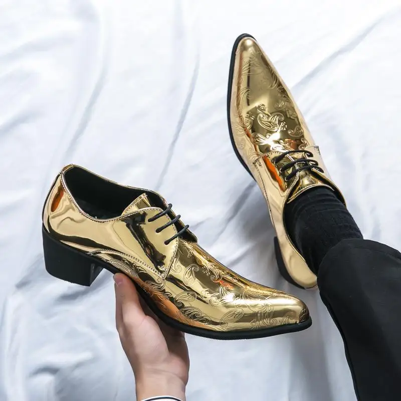 Bright Leather Men's Pointed-toe Formal Dress Shoes Fashion Breathable Business Casual Men Party Wedding Derby Shoes