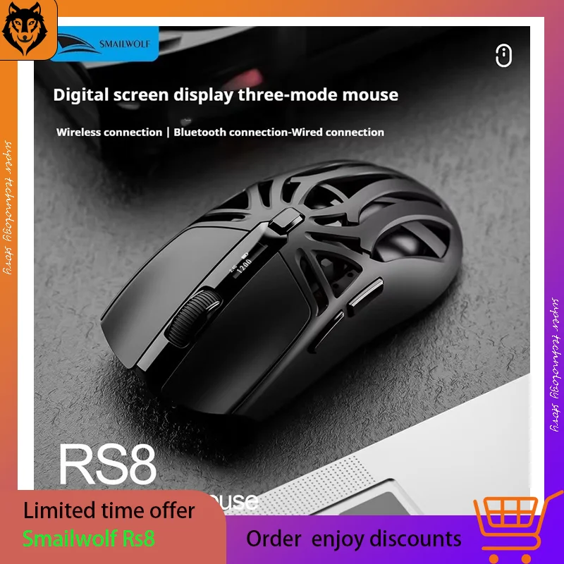 Smailwolf Rs8 Bluetooth Wireless Mouse Gaming Laptop E-sports Lightweight Digital Screen Display, Long Battery Life Ergonomics