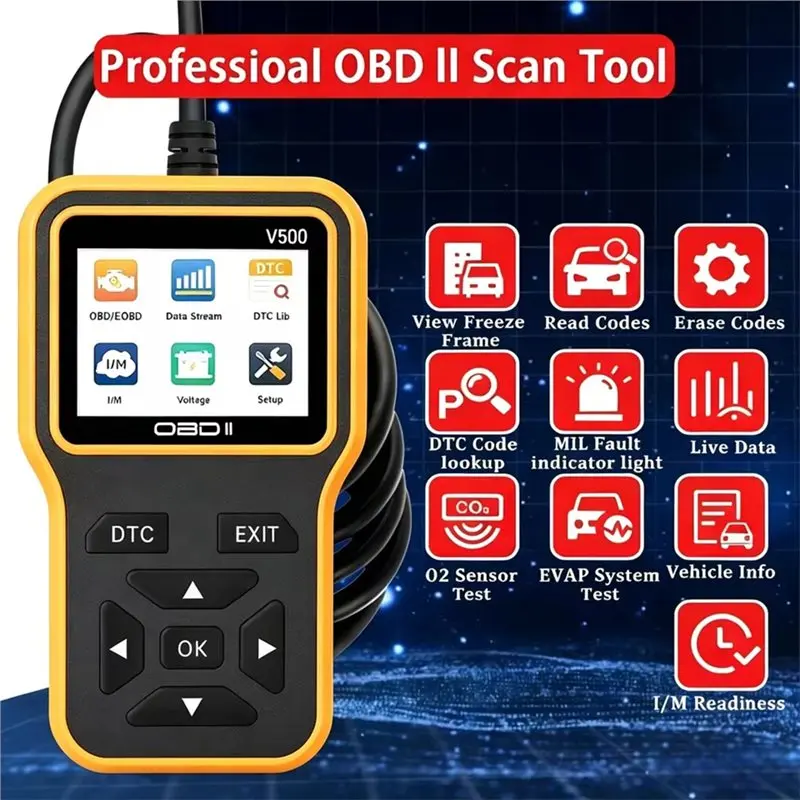 V500 Pro OBD2 Scanner Engine Fault Code Reader, Battery Analysis For All Cars& Trucks, Live Data Stream Support
