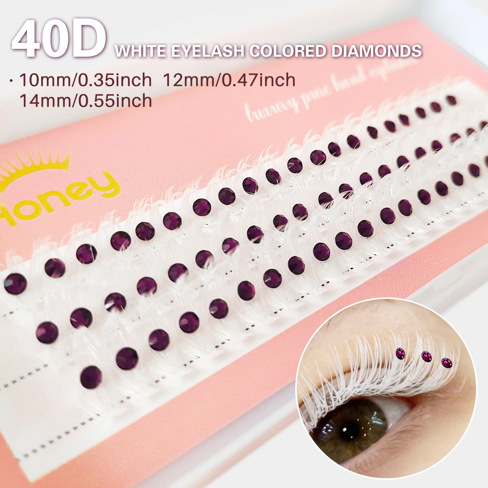 40P Cluster Eyelash Extensions White Pre-made Lashes Purple Diamonds Colorful Shimmery Eyelashes