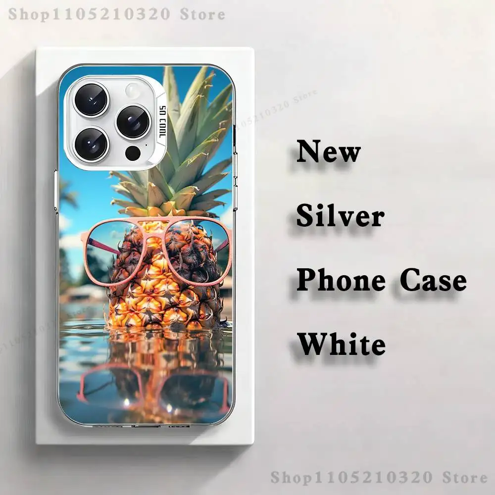 حافظة هاتف صيفية على شكل أناناس لهاتف آيفون 17,16,15,14,13,12,11,Pro,XS,Max,Plus,Mini,SE4,E غطاء أبيض غير لامع مقاوم للصدمات
