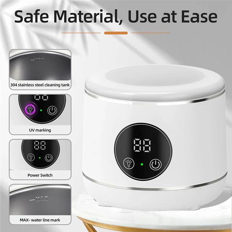 B58B-Household Ultrasonic Retainer Cleaner Machine With UV Lamp For Jewelry Dentures Knives Forks EU EU Plug