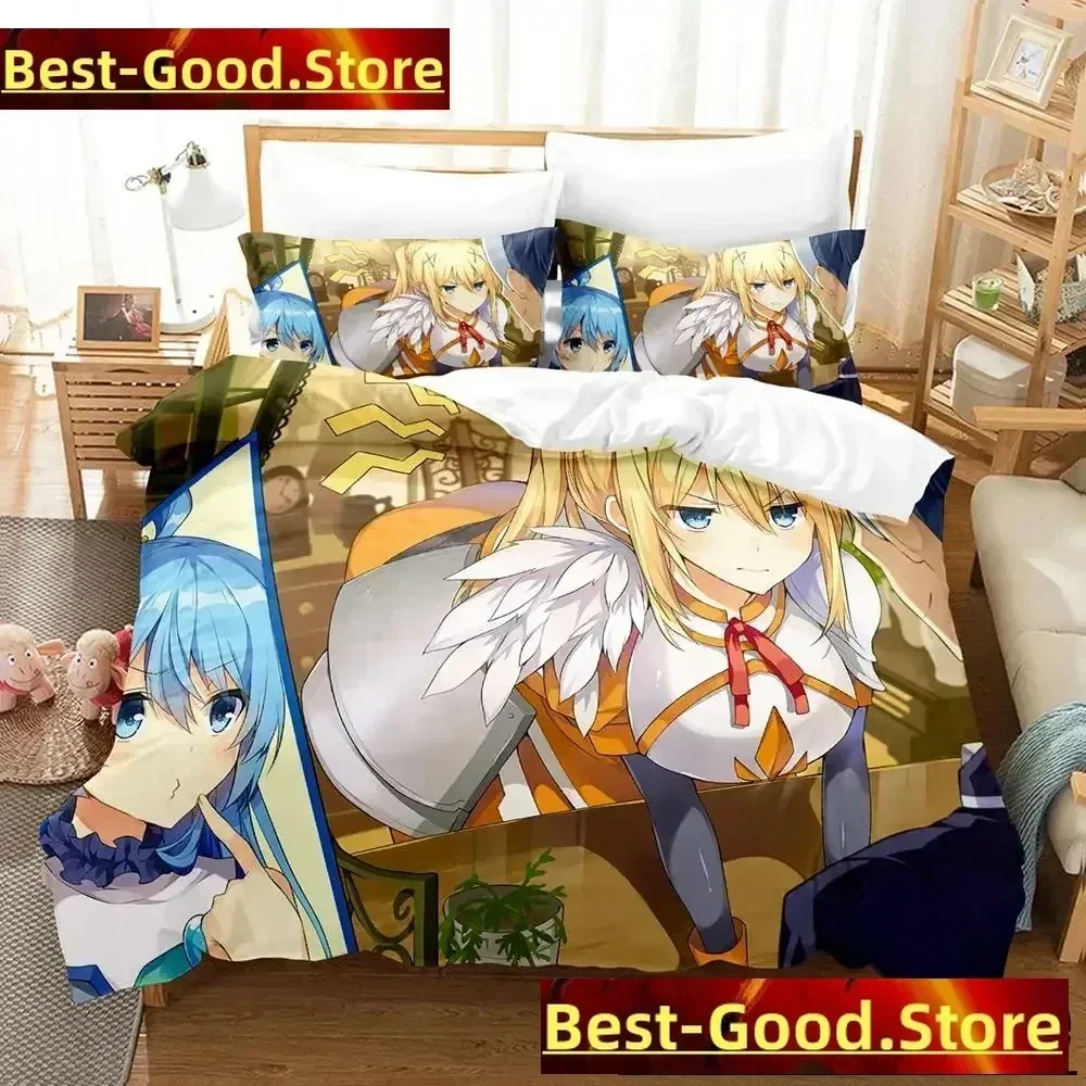 

KonoSuba Bedding Set Cartoon Anime three-piece sets Adult Kid Bedroom Duvet cover Sets 3D Print Kawaii Girls king size bed sets