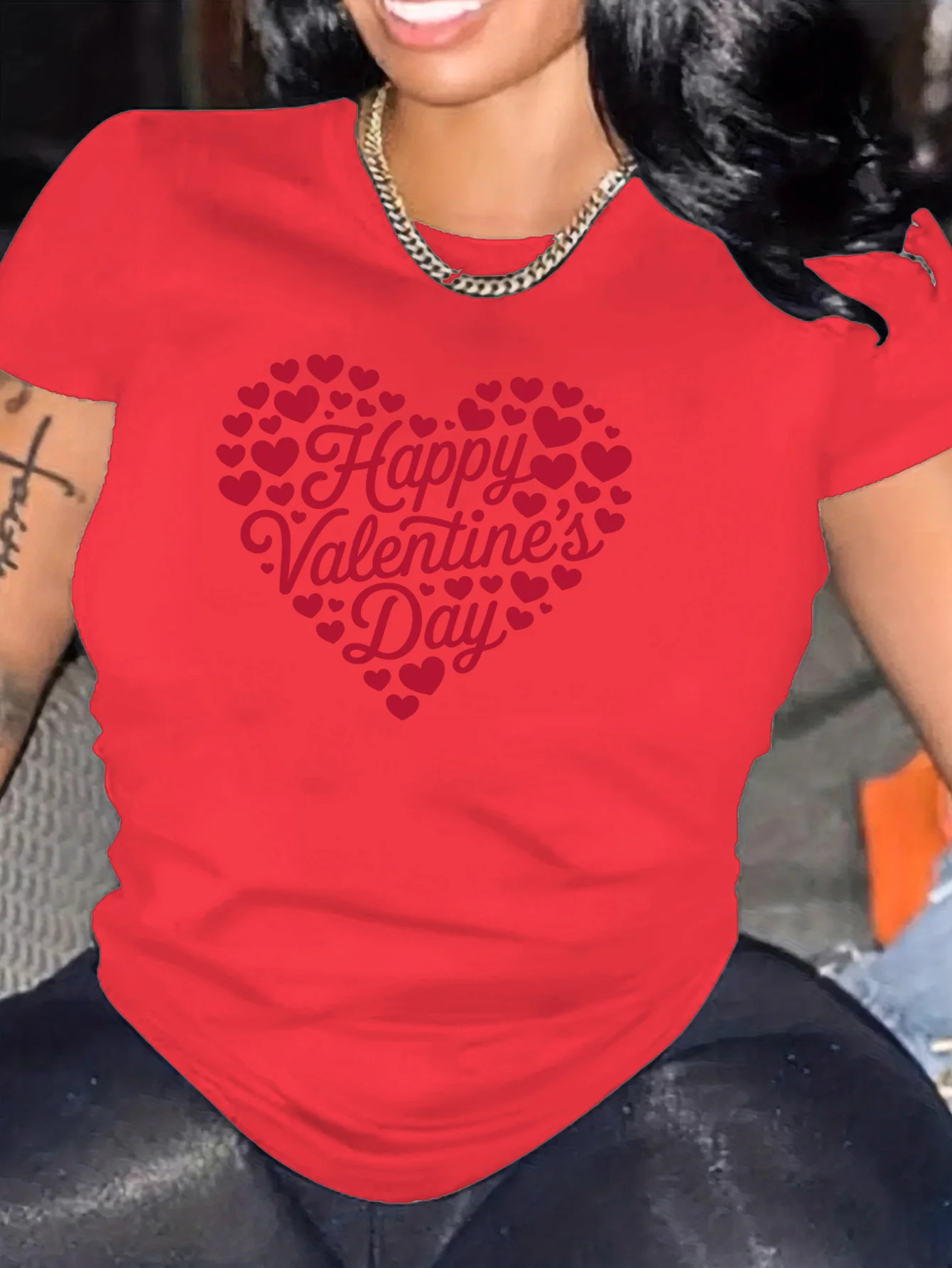 Frauen Valentinstag Herz Druck T-Shirt Harajuku Kurzarm Casual T-shirt Kleidung Straße Tops Tees Ästhetische Kleidung