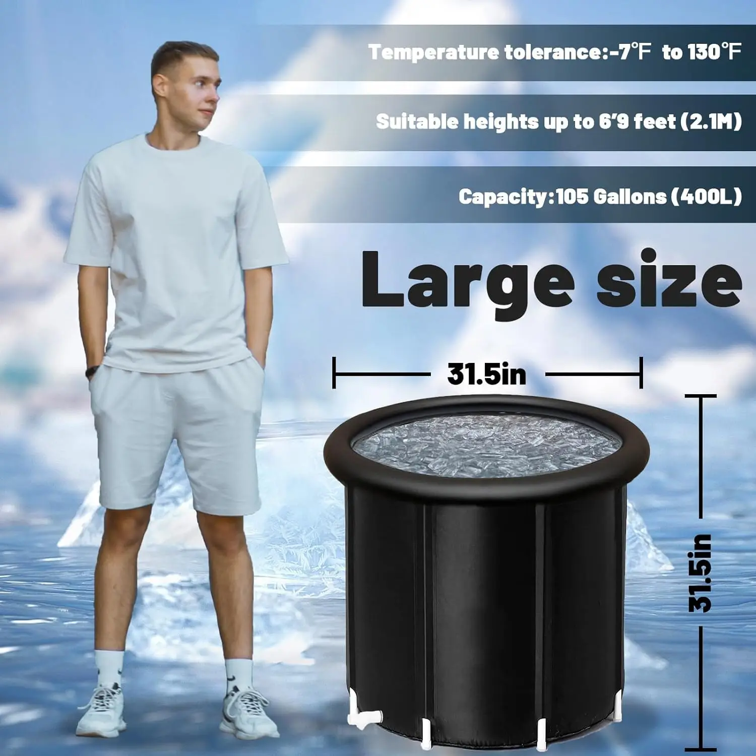 87 Gallonen Eis badewanne 80cm zusammen klappbare kalte Tauch wanne mit Abdeckung Kaltwasser therapie Pod Cold Pod für Sportler Erholung zu Hause