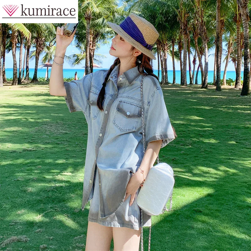 

Retro Outfit Set for Women's Summer 2025 New Vintage Denim Top and Shorts Two-piece Set Sweatsuits for Women Baddie 2 Piece Set