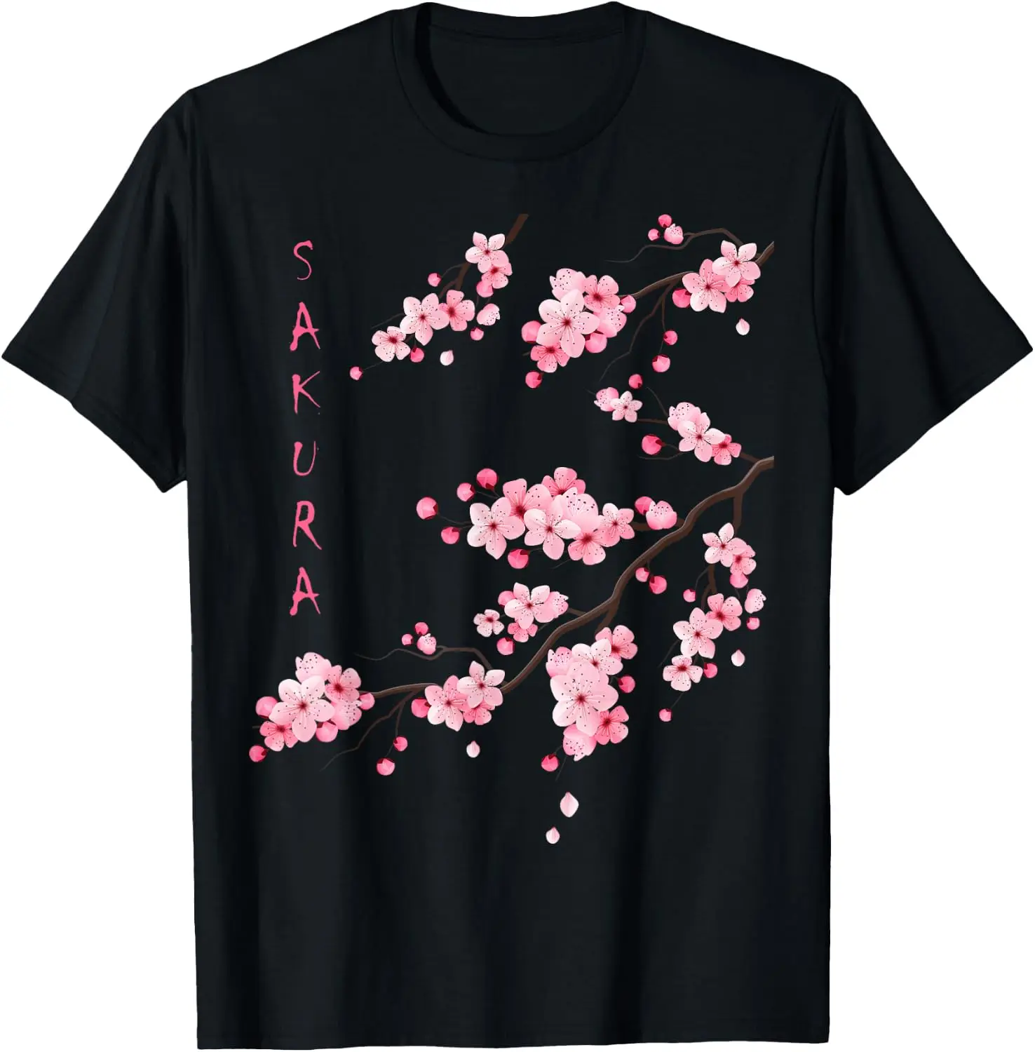 Vintage Sakura Cherry Blossom Japanese Graphical Art T-Shirt 100% Cotton Trendy Y2K Short-Sleeve Tee-Soft, Quick-Drying,