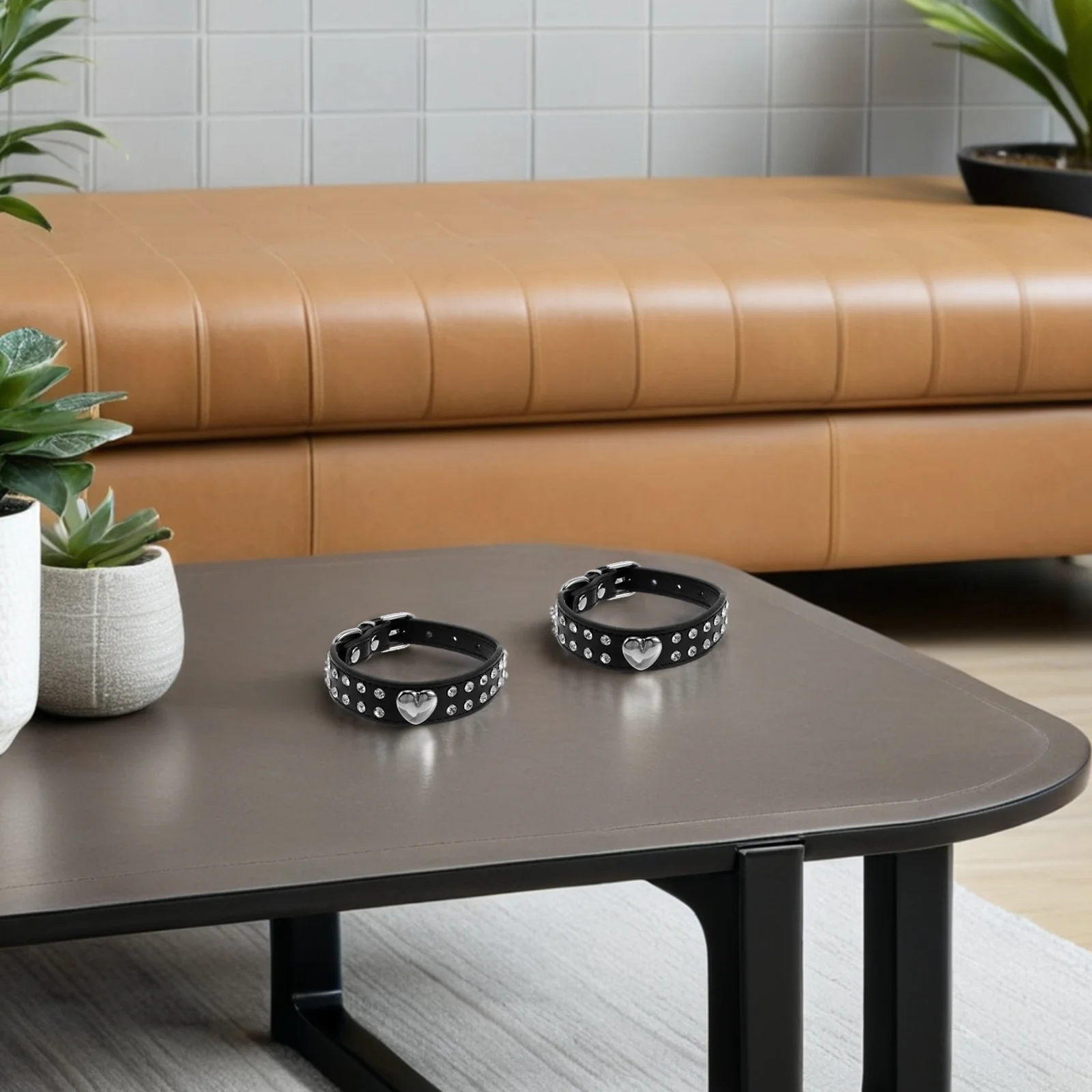 

2Pcs Glitter Rhinestone Pet Collar Heart-Shaped Adjustable Dog Cat Necklace Dazzling for Small Dogs Kittens