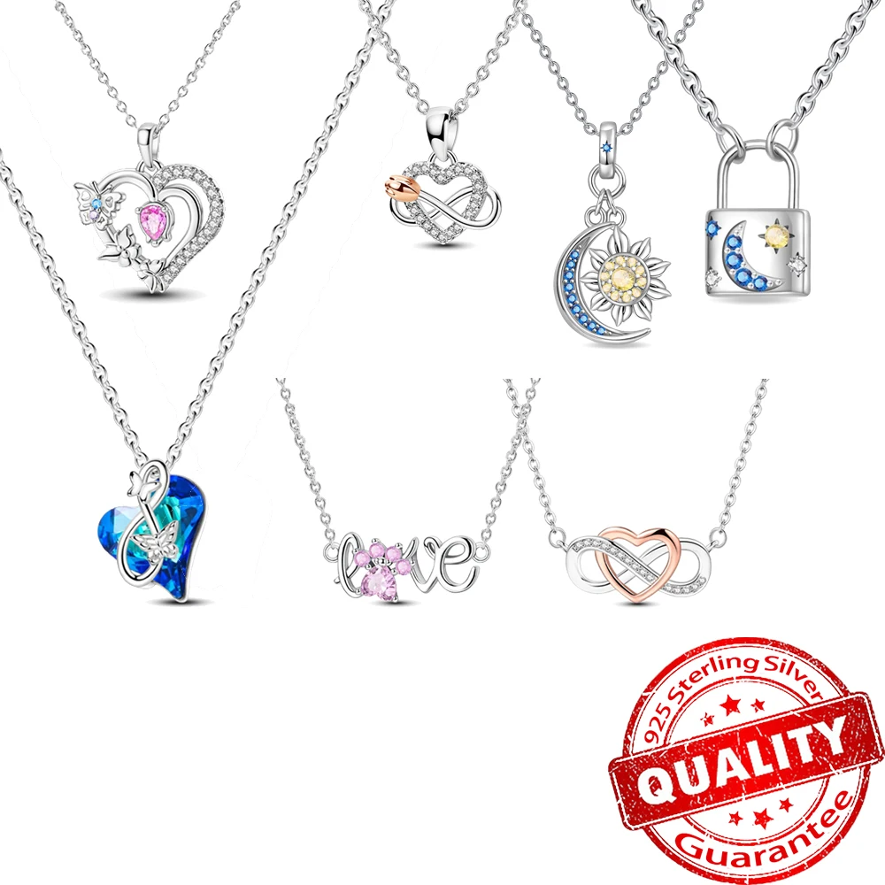 Romantic 925 Sterling Silver Heart-shaped Star and Moon Lock Love Necklace A Precious Gift Carrying Blessings