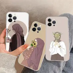 Coque de téléphone fille arabe musulmane pour iPhone, coque Funda, iPhone 15 14 11 12 13 Mini Pro XS Max Cover 6 7 8 Plus X Poly SE 2020