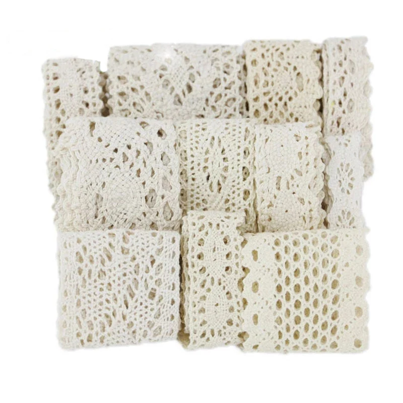 (5 metros/rollo) Cinta de encaje de algodón bordado en blanco y beige, tela de encaje para manualidades, costura, bricolaje, materiales artesanales, tela de encaje blanca