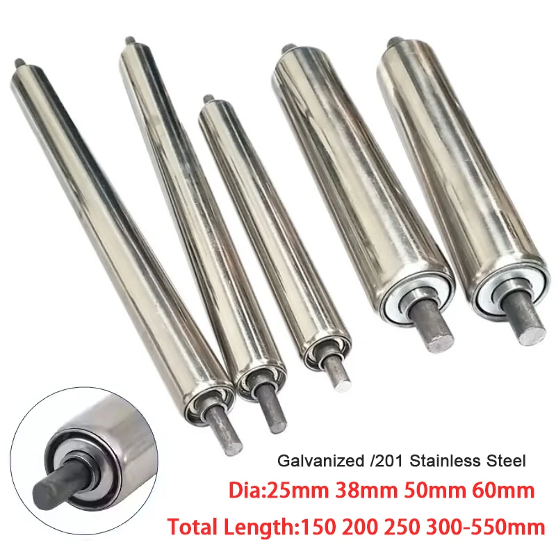 1Pcs Dia 25/38/50/60mm Galvanized/201 Stainless Steel Gravity Roller Conveyor Total Length 100 150 200 250 300 350 400 450-550mm