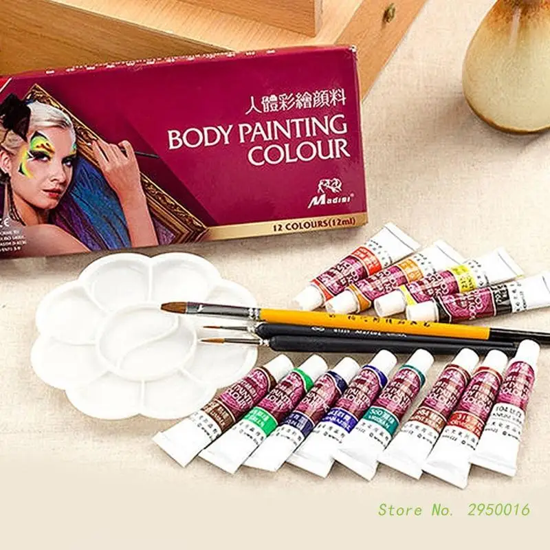 12 Colors Face Painting Kits Cosplay Makeup Palette Face Body Paint Kits Halloween Clown Body Paint Pigment for Carnival