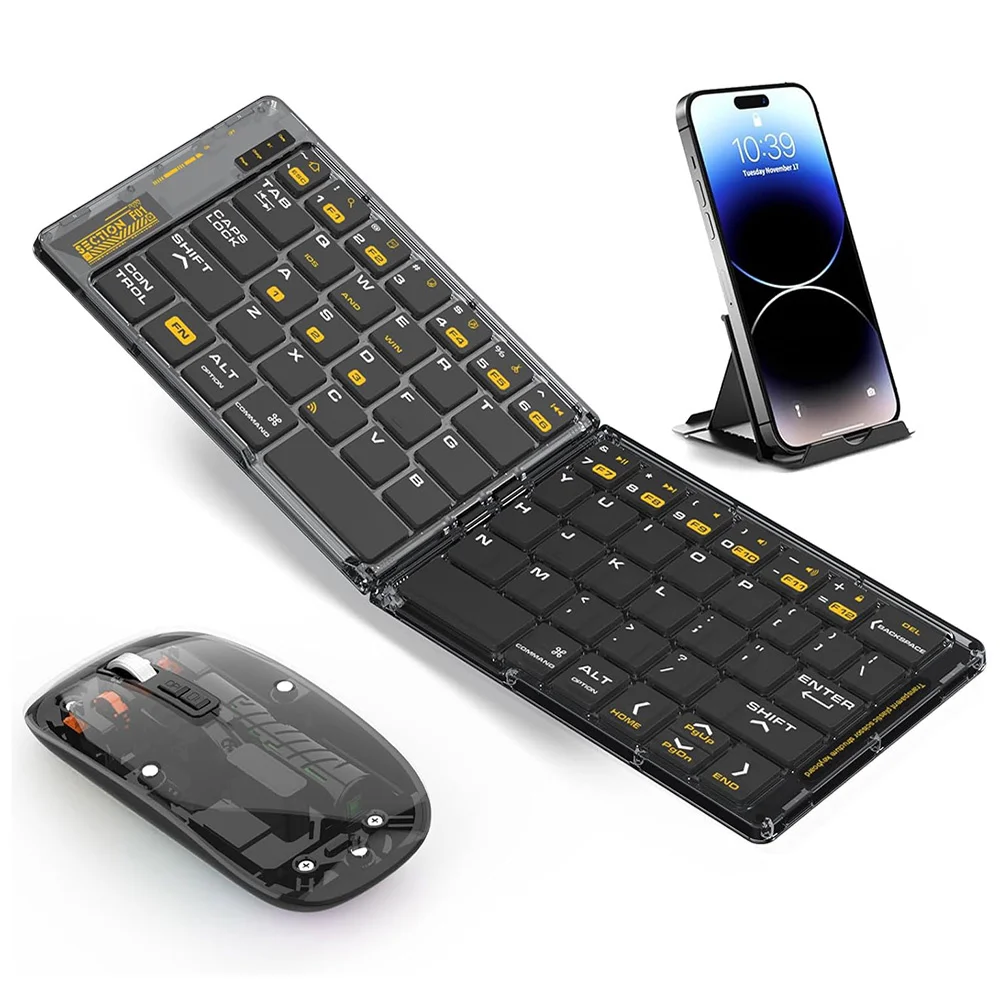 

F69 Складная Bluetooth-совместимая клавиатура для Android/iOS/Windows с мышью и комплектом подставки для телефона