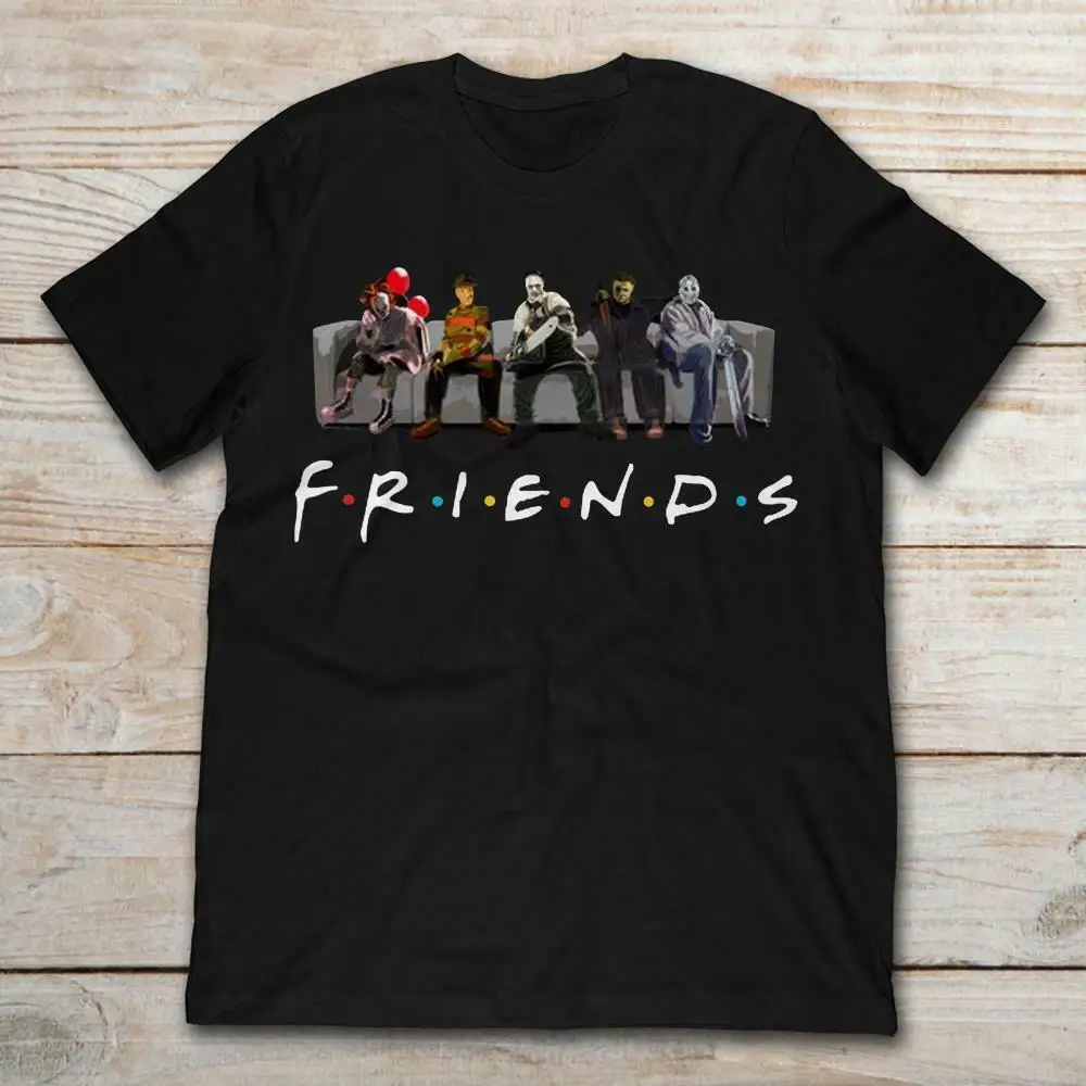 

FRIENDS- Horror Movies Characters Printed Unique Halloween Gift T-Shirt Summer Cotton Short Sleeve O-Neck Mens T Shirt New S-3XL