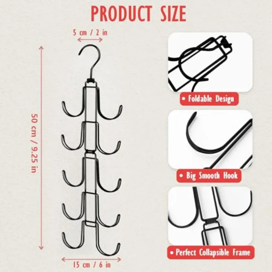 Baseball Hat Organizer for Closet: Hanging Cap Rack with 10 Rotatable Large Hooks - Metal Hat Hanger for Wall Home Door Apartme
