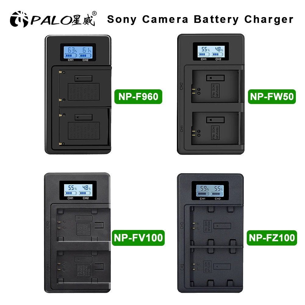 

PALO NP-FW50 NP-F550 NP-F750 NP-F960 NP-FM500H NP-FZ100 NP-FV100 LCD Screen Display Smart Charger for Sony Camera Battery