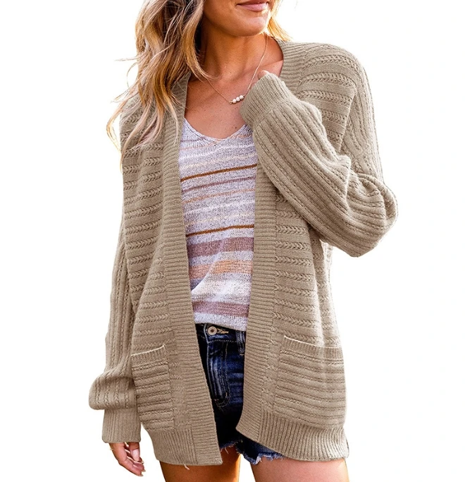 Lantern sleeve sweater women's cardigan hollow knitted jacket