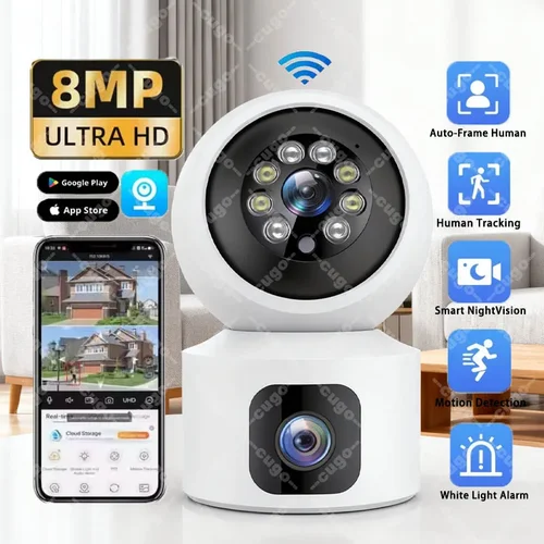 Cámara Wifi 4K de 8MP, lente Dual, cámara IP inteligente para interiores, visión nocturna, Audio bidireccional, vigilancia PTZ inalámbrica, Monitor de bebé CCTV