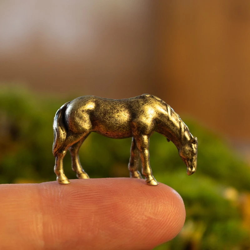 1pc Miniature Antique Brass Long Tail Horse Figurines Feng Shui Ornament Copper Zodiac Animal Mini Desktop Crafts Home Decor - Image 3