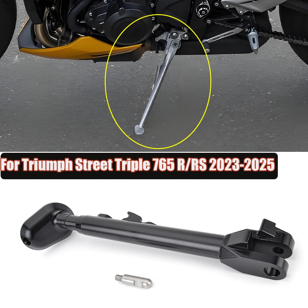 765 R RS Kickstand Foot Side Stand Extent Support CNC Aluminum For Triumph Street Triple 765R 765RS 2023 2024 2025