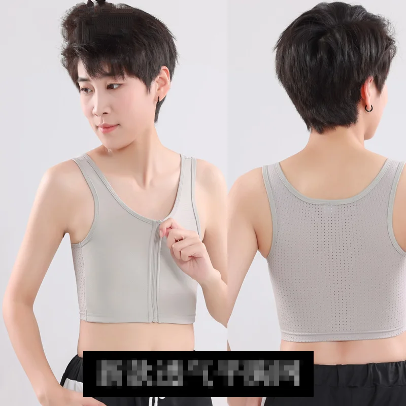 Chest Breast Binder Trans Crop Top Bandage Front Zipper Flat Breast Mesh Back Corset Stretch Body Shaping Les Female Bra Tank