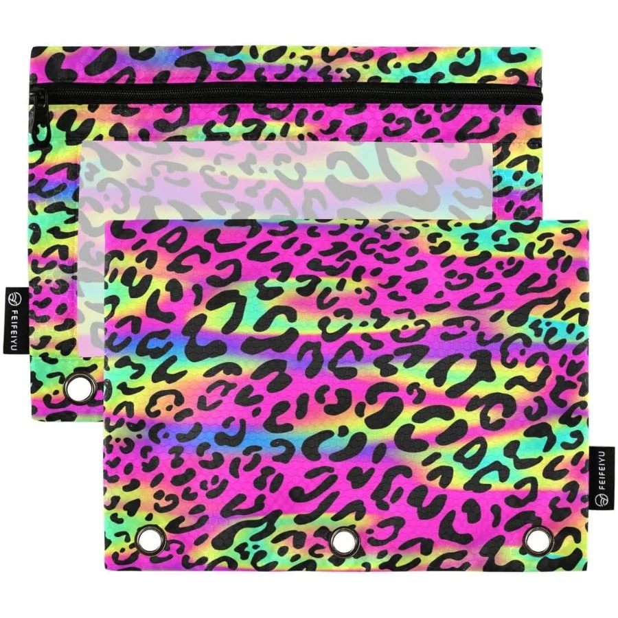 

Красочный чехол с леопардовым принтом для 3-х кольцевых переплетов, карманы, чехол с прозрачным окном на молнии, косметички для офиса
