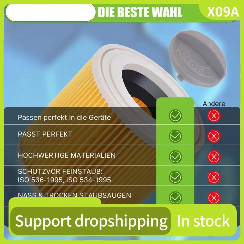 

X09A 4X Cartridge Filter For Karcher WD3 Premium WD2 WD3 WD3P WD3 MV2 MV3 Replacement Filter For Karcher Vacuum Cleaner