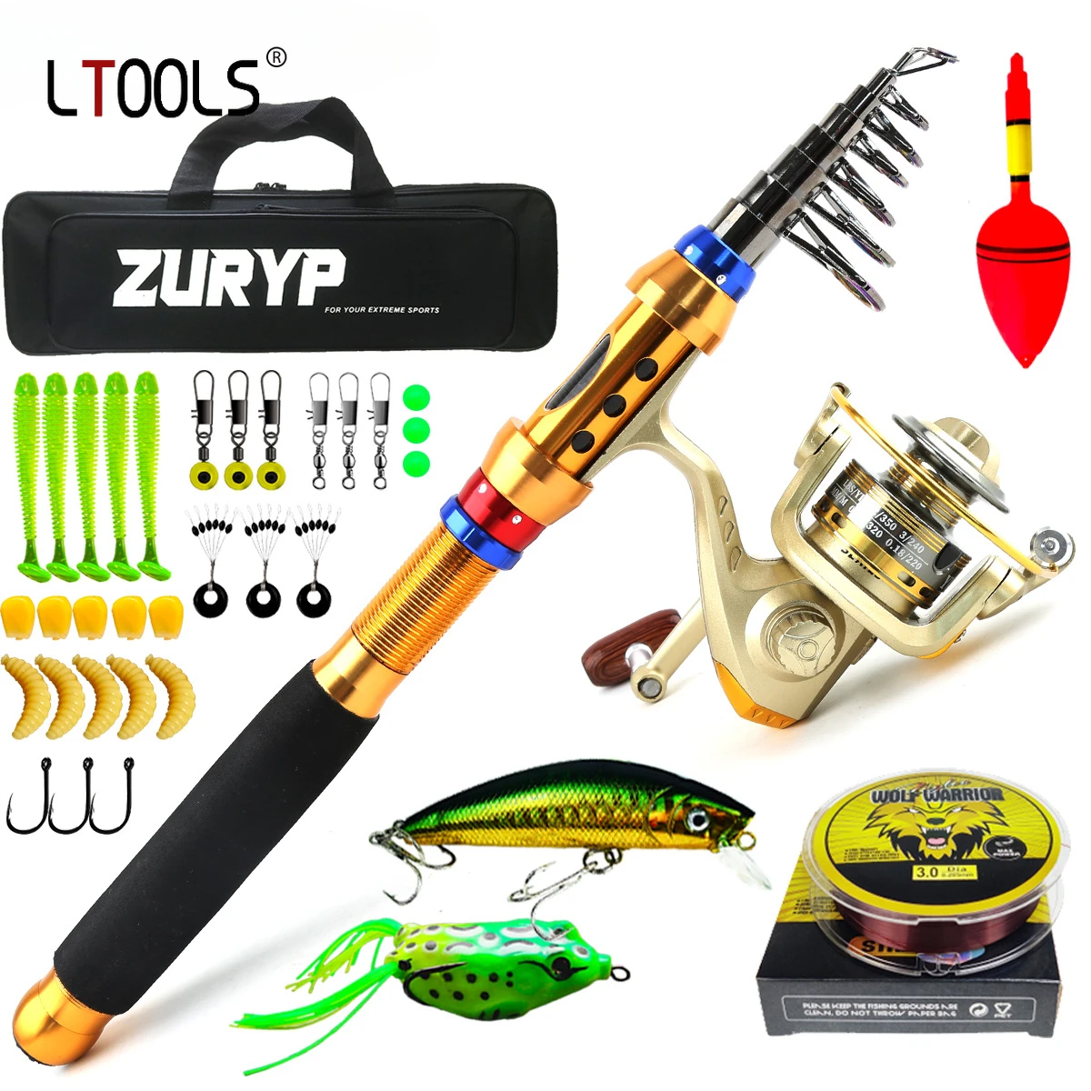 

Spinning Fishing Rod and Reel Combo 1.8/2.1m Portable Fishing Rod with 5.5:1 Gear Ratio Fishing Reel Fake Bait Accessories Suit