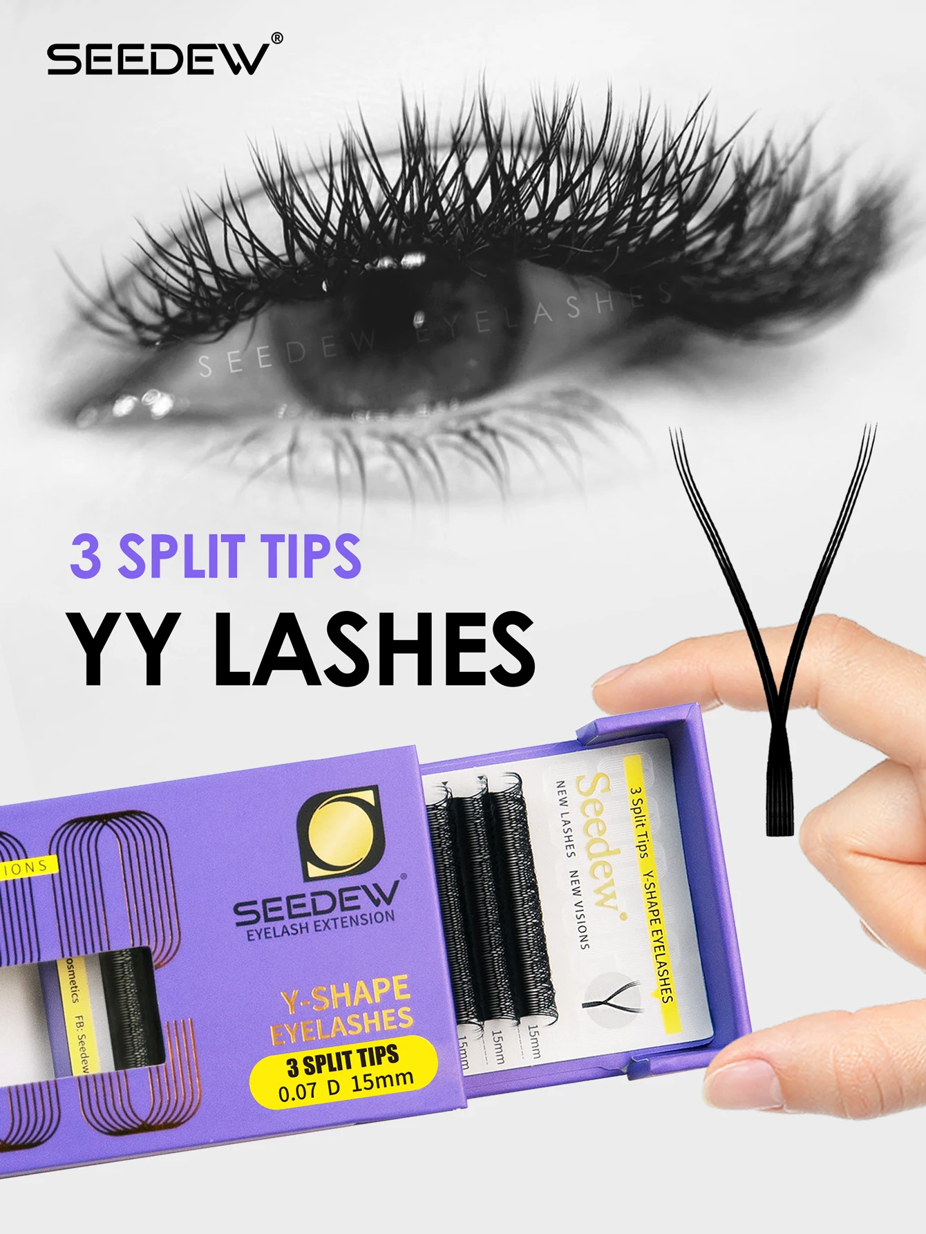 SEEDEW Three Tips Y Lahses YYY Hand Woven Premium 12Rows Soft Light Natural YY Eyelash Extensions Cross False Individual Lash