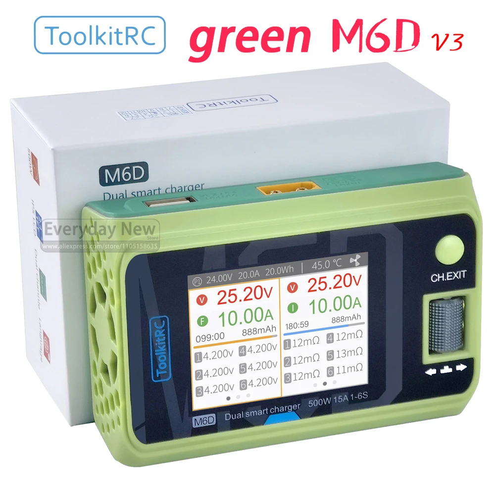 

ToolkitRC Green M6D Intelligent Fast Charger DC500W 15A 1-6S Remote Control Toy Model Car Drone FPV Lithium Battery BAT Charging