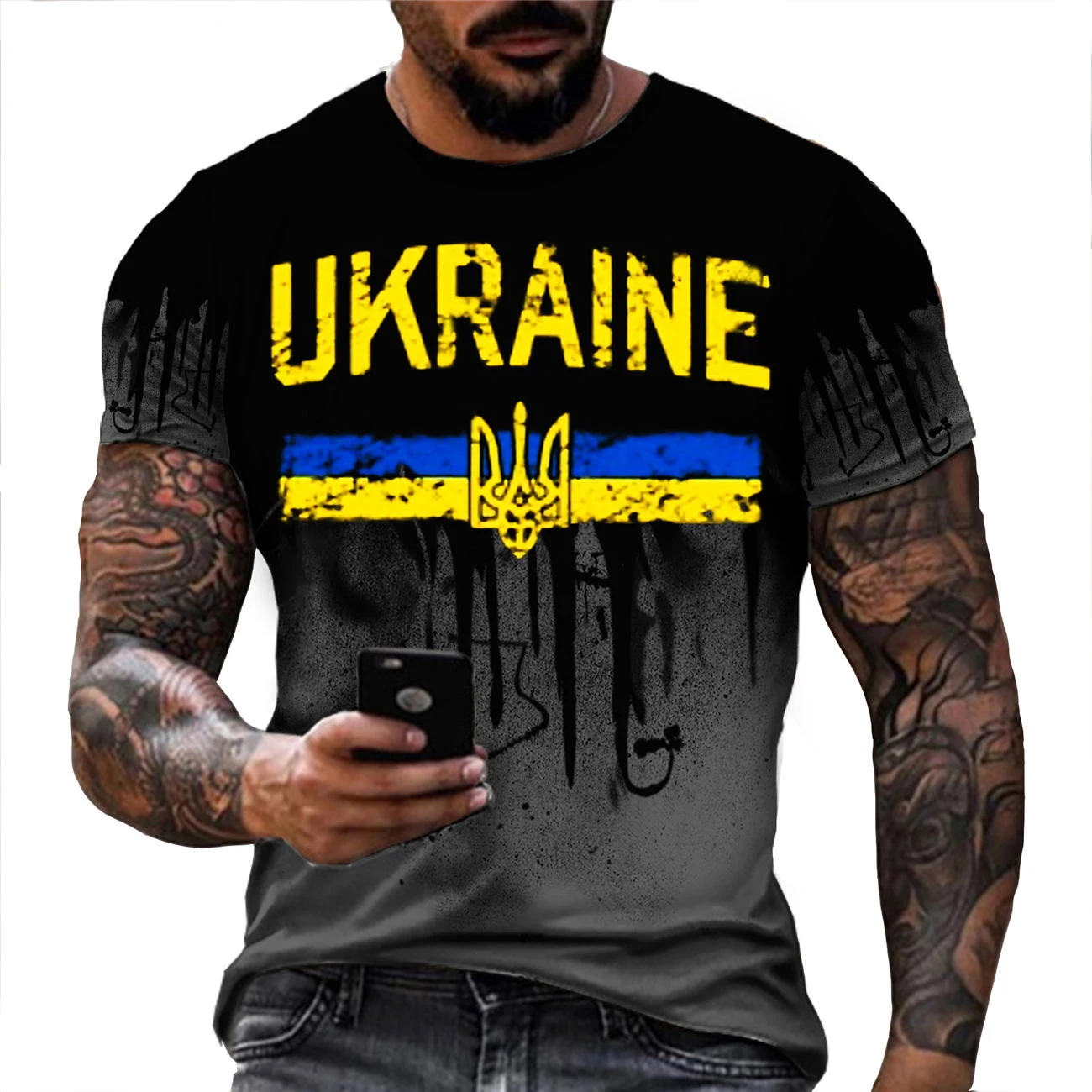 2023 Vintage Men\'s T-shirt Ukranian T Shirt 3d Men Ukraine Military Army Emblem T-Shirts Ukrainian Flag Logo Tshirt Cotton Tees