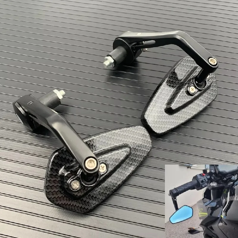 New Motorcycle Rearview Mirror Carbon Fiber Pattern Handlebar Mirror Modified Inverted Rear Mirror Motorbike Accessories