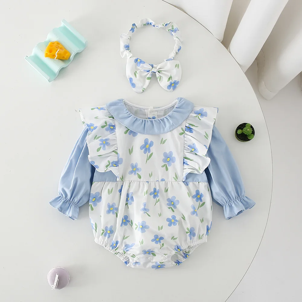 Korean Style Floral Dress for Baby Girls Spring Kids Lace Collar Printed Cotton Dress Children Twin Sister Matching Outfit