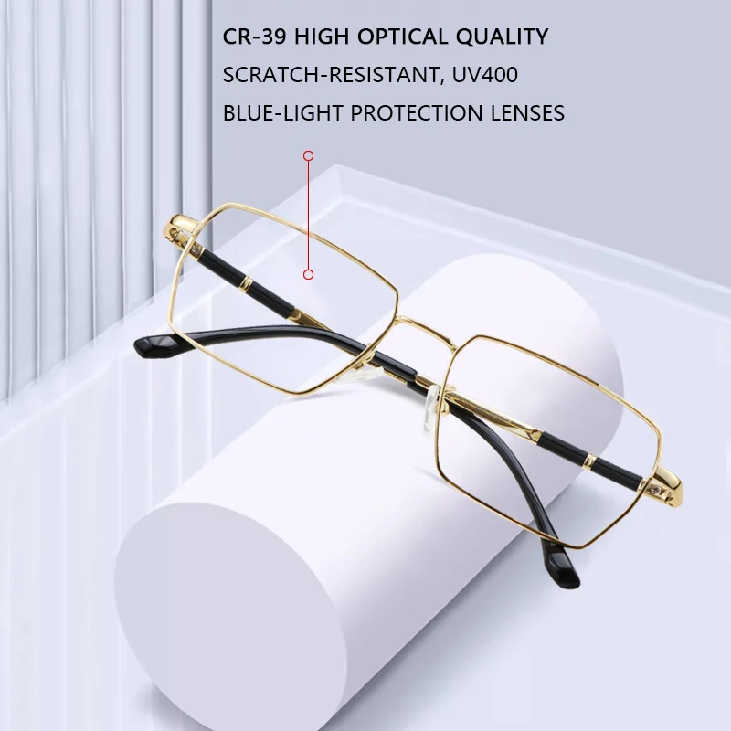 Anti Blue Ray Anti-fatigue Reading glasses Spectacles With Gold Wire Frames,Rectangle Presbyopic Glasses, Magnifying Glasses