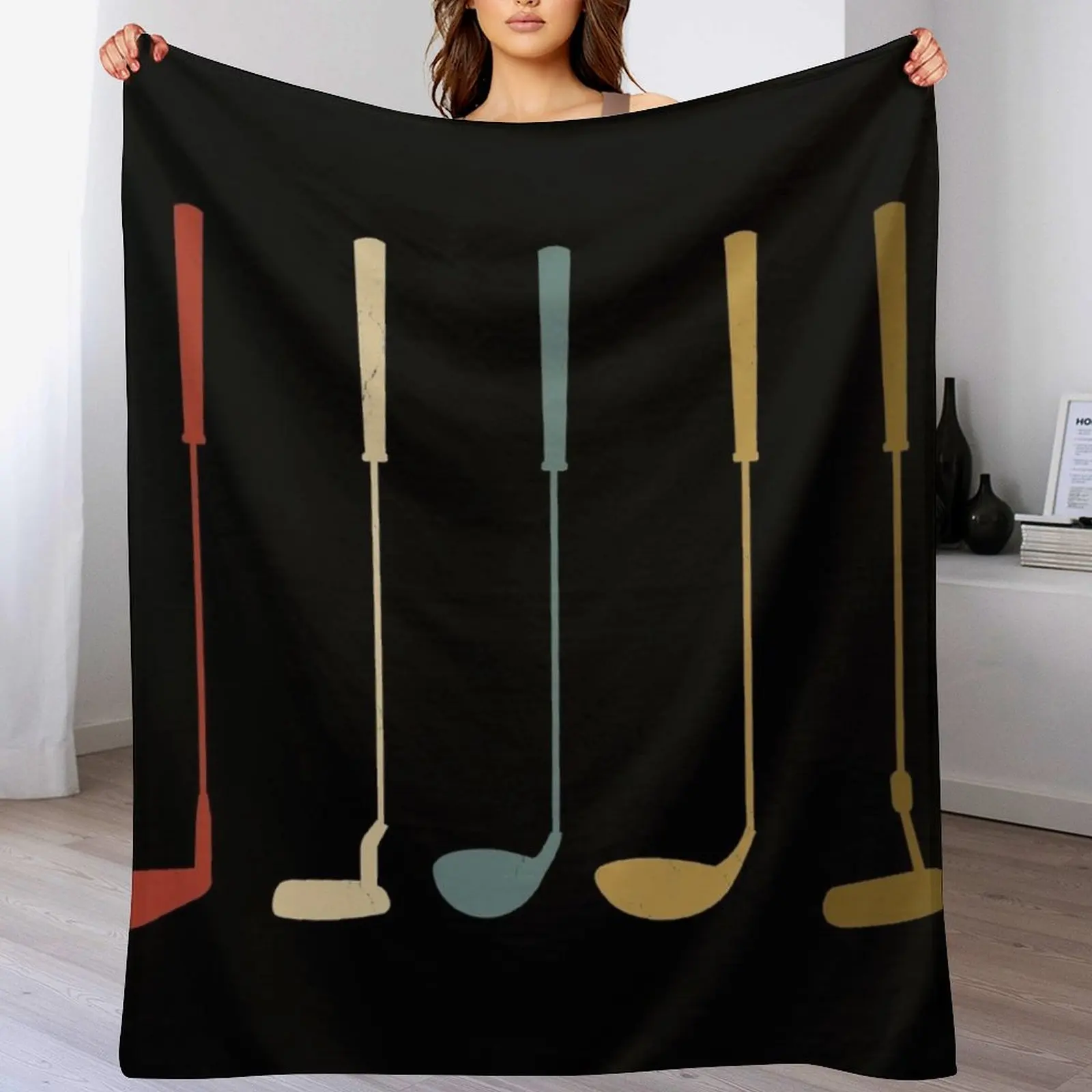 

Golf Clubs Retro Vintage Throw Blanket Furry blankets ands Warm funny gift Blankets