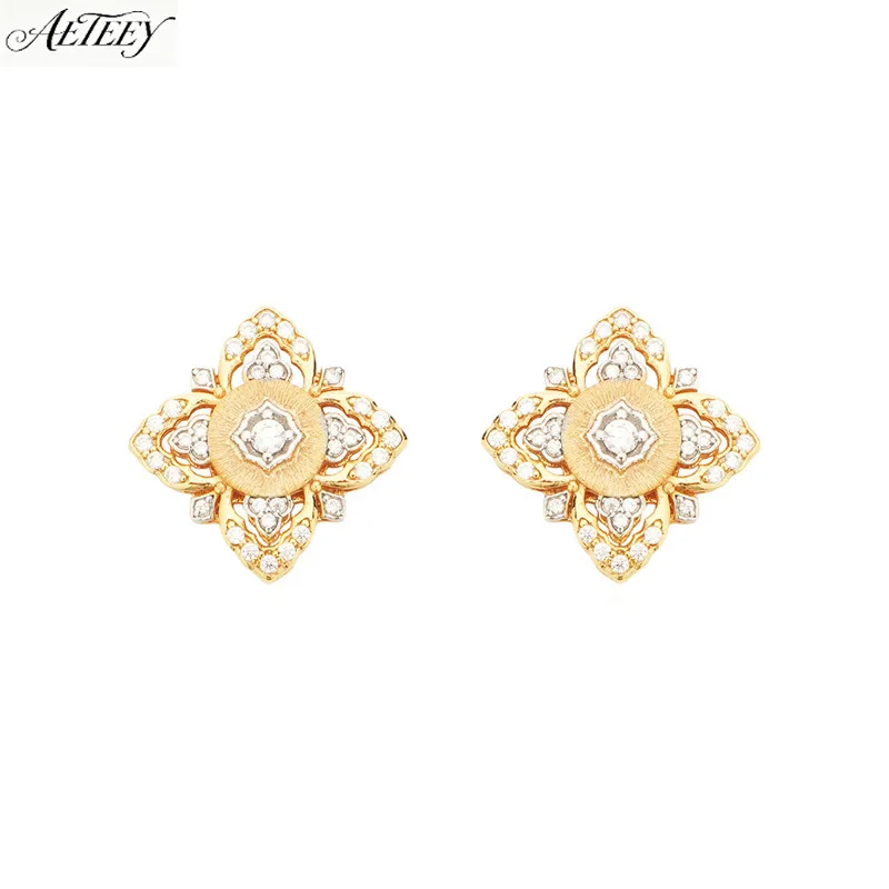 AETEEY S925 Sterling Silver Four-Leaf Flower Stud Earrings Hollow Light Luxury Niche Delicate Women Ear Jewelr