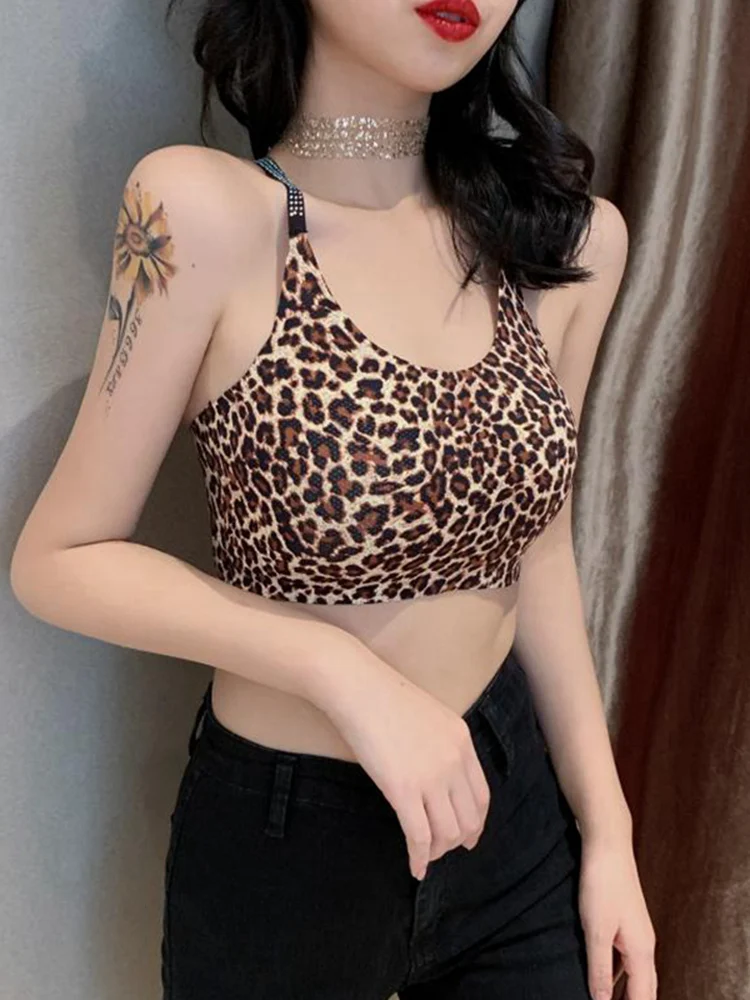 

Summer New Back Shaping Leopard Print Shiny Camisole Wrapped Chest Western Style Internet Celebrity American Tube Top Sexy Top