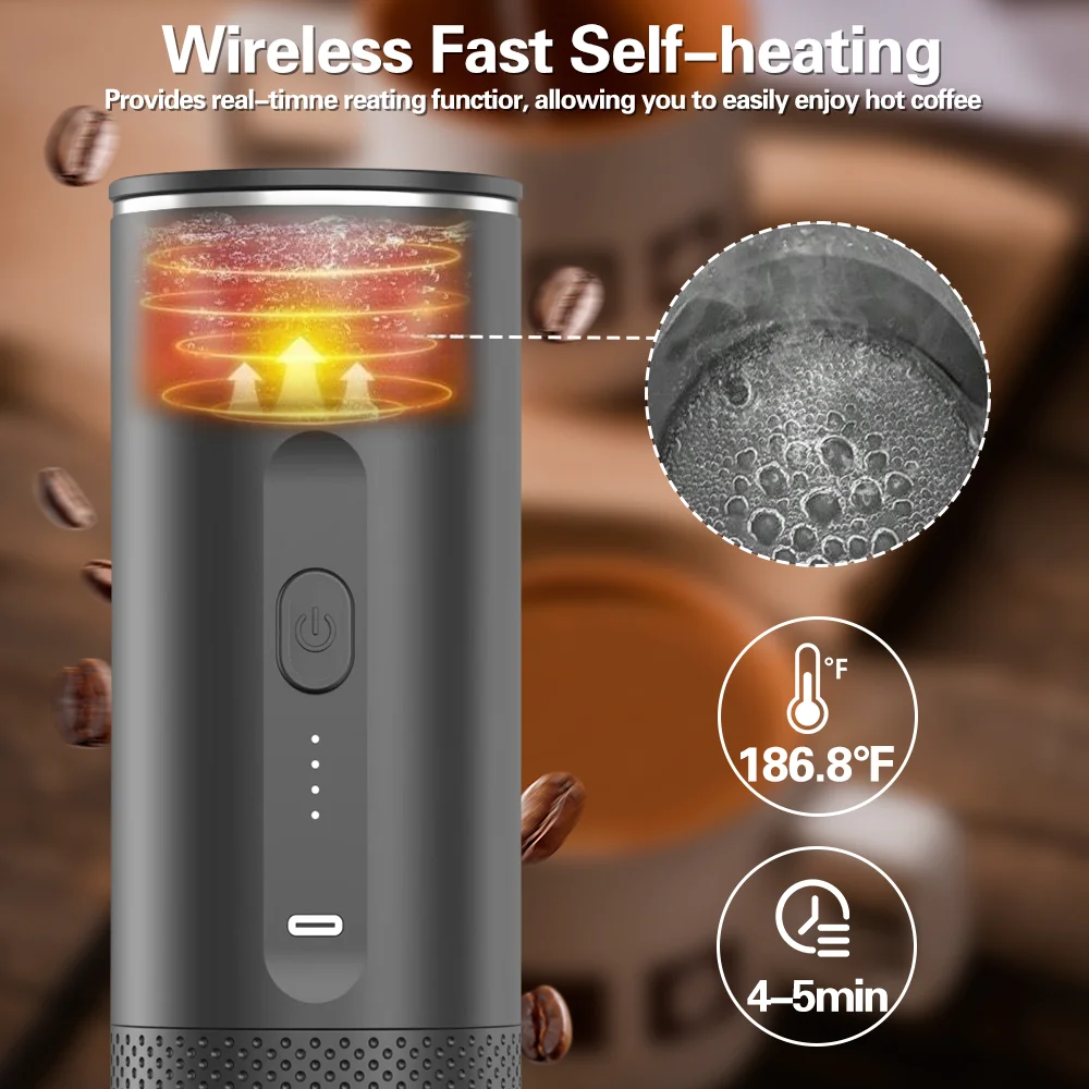 ماكينة إسبريسو محمولة 3 في 1 من TINSOL، ماكينة صنع القهوة للسفر، استخلاص ذكي، تسخين لاسلكي